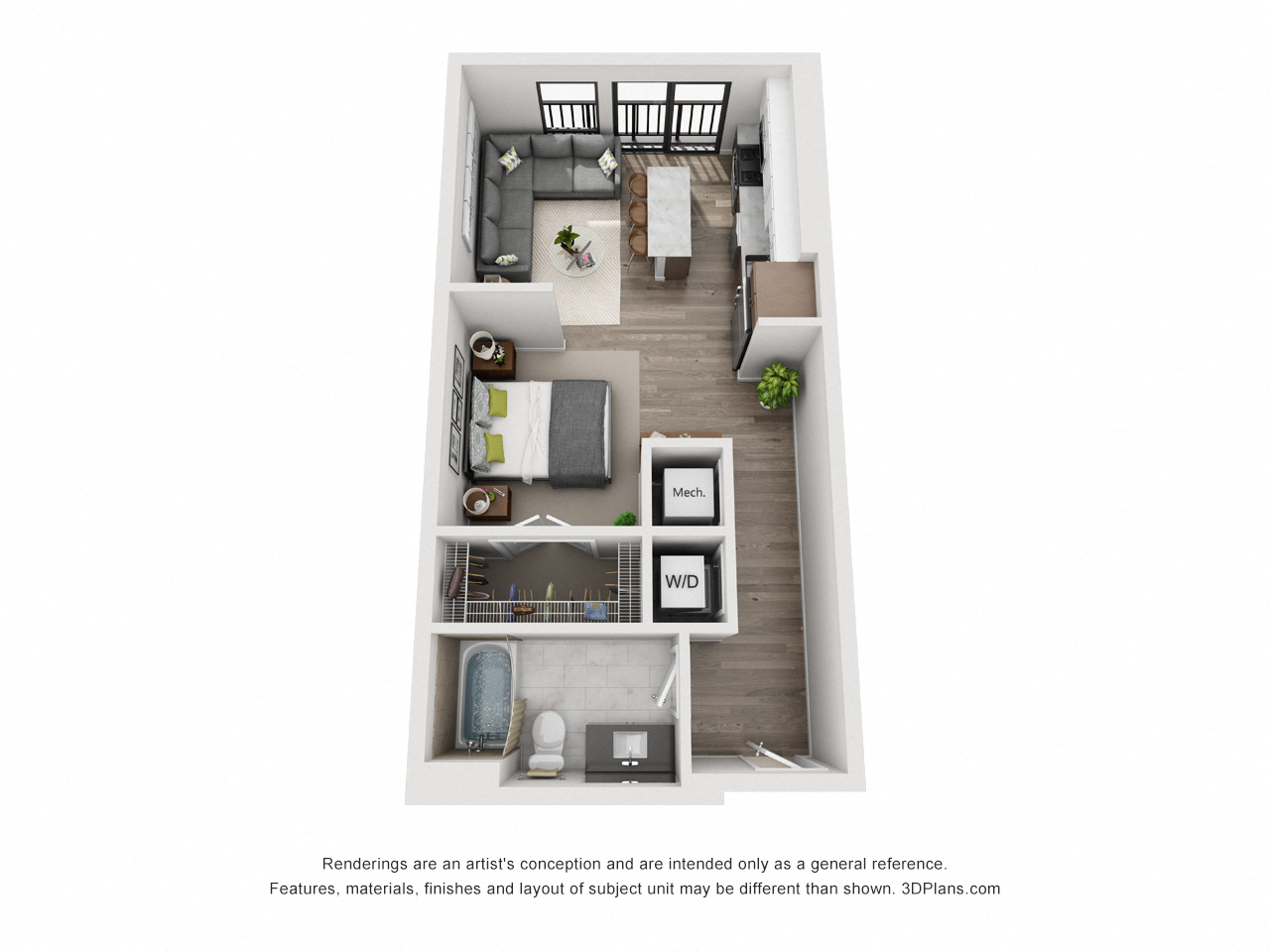 Floor plan for studio, 1 bath, 551 sqft